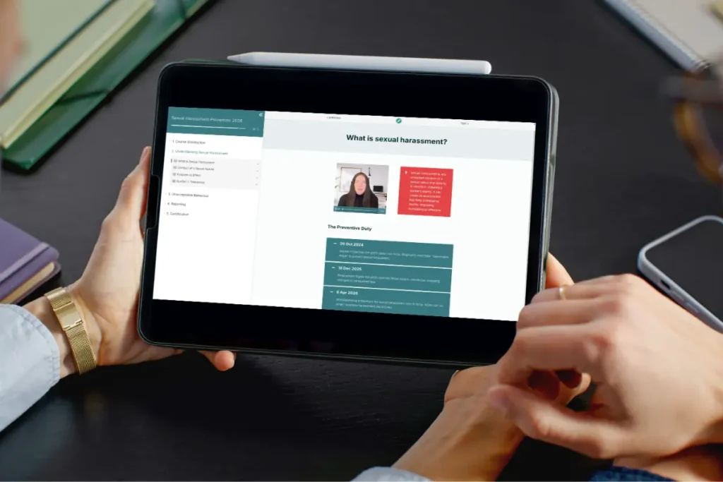 eLearning mockup in a tablet at work