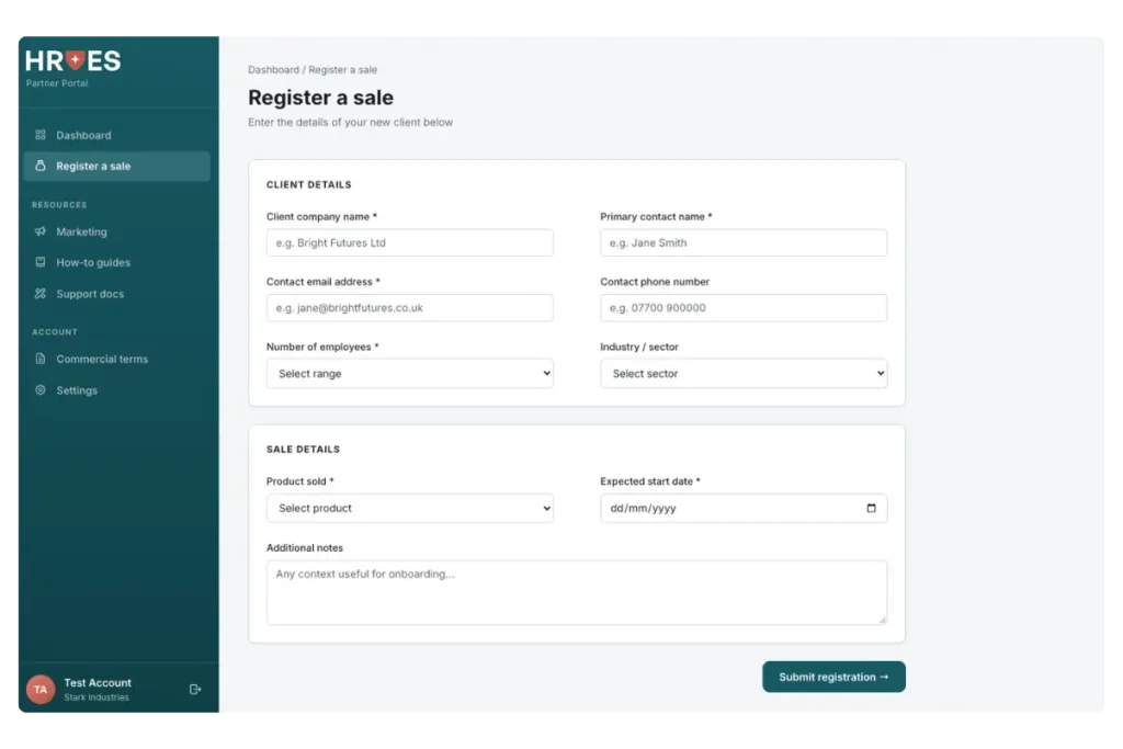 Partner portal screenshot
