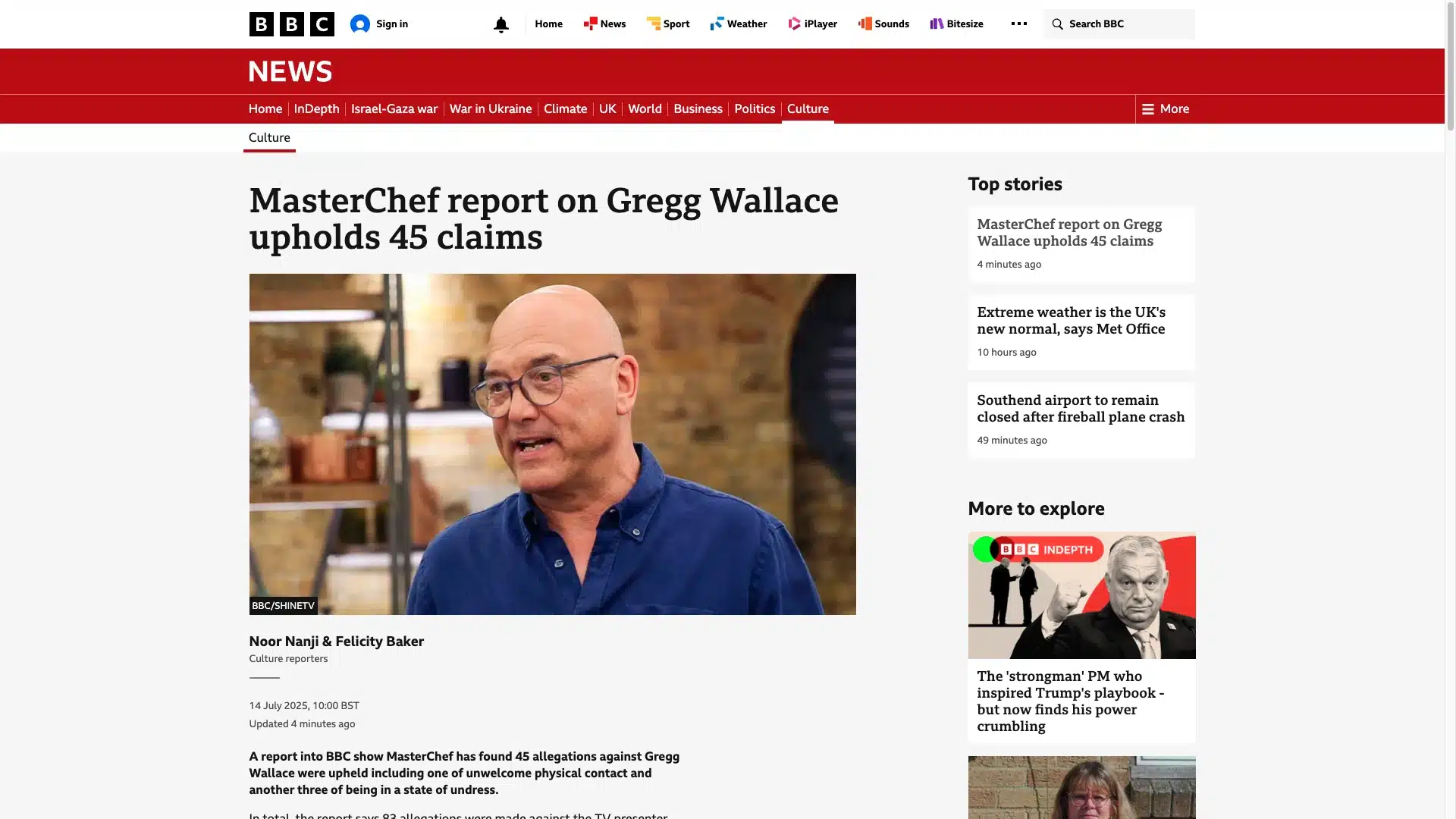 BBC news article - Gregg Wallace
